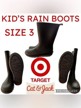 Target Cat & Jack Andy Waterproof Pull-On Rain Boots Navy Kids Black 3